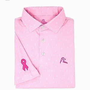 Rhoeback Pink Ribbon Breast Cancer Short Sleeve UPF Performance Golf Polo Small